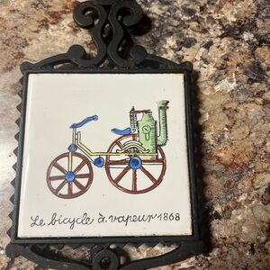 Cast Iron Metal Tile Bicycle Image Handle Trivet